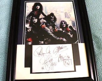 KISS In a Quality Glass Frame Iconic Reproduction Photo and Autographs by the Legendary Rock band Collectible