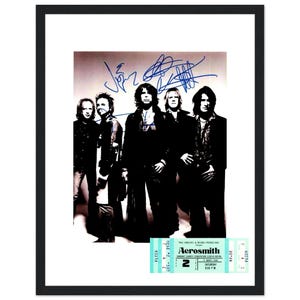 Aerosmith in a Quality Glass Framed Reproduction Photo, Autograph, and ticket Signed by the Legendary Rock band very Collectible