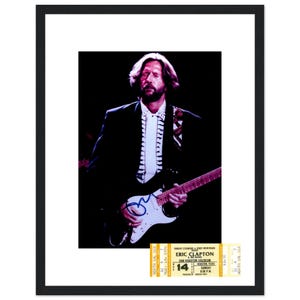 Eric Clapton in Quality Glass Frame, Autograph Photo and ticket Reproduction Signed by the Legendary Solo Artist