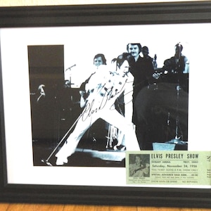 Framed Elvis Presley Autograph Reproduction, Concert Ticket, 10x13 Glass Frame