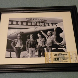 Led Zeppelin Band Autograph in Quality Framed Photo and ticket Reproduction Signed by the Legendary Rock band