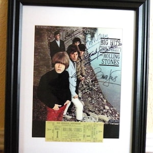 Rolling Stones, Glass Framed Reproduction Autograph, Photo & Ticket