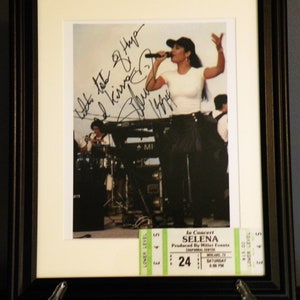 Selena Autograph in Quality Framed Photo and ticket Reproduction Signed by the Legendary Tejano artist Collectable