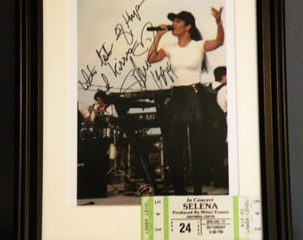 Selena Autograph in Quality Framed Photo and ticket Reproduction Signed by the Legendary Tejano artist Collectable