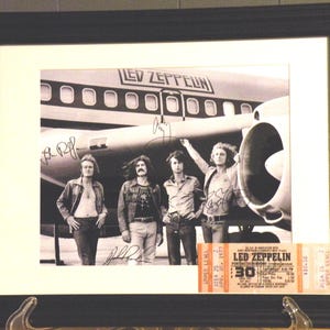 Led Zeppelin Glass Framed Reproduction Autograph, Photo & Ticket Display