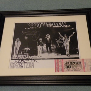 Led Zeppelin Band Autograph in Quality Framed Photo and ticket Reproduction Signed by the Legendary Rock band