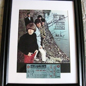 The Rolling Stones in a Quality Glass Framed with Reproduction, Autograph, Photo and ticket Signed by the Legendary Rock Band