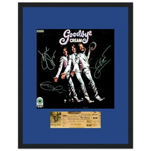 Reprodução emoldurada da foto autógrafa do The Cream, ingresso para show: Memorabilia de banda de rock