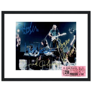 Pink Floyd in a Quality Glass Frame, Reproduction, Autograph, Photo and ticket, Signed by the Legendary Rock Band, David Gilmour