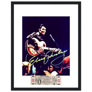 Elvis Presley in a Quality Glass Framed Reproduction, Autographed, Photo and ticket Signed by the Legendary Solo artist Collectable