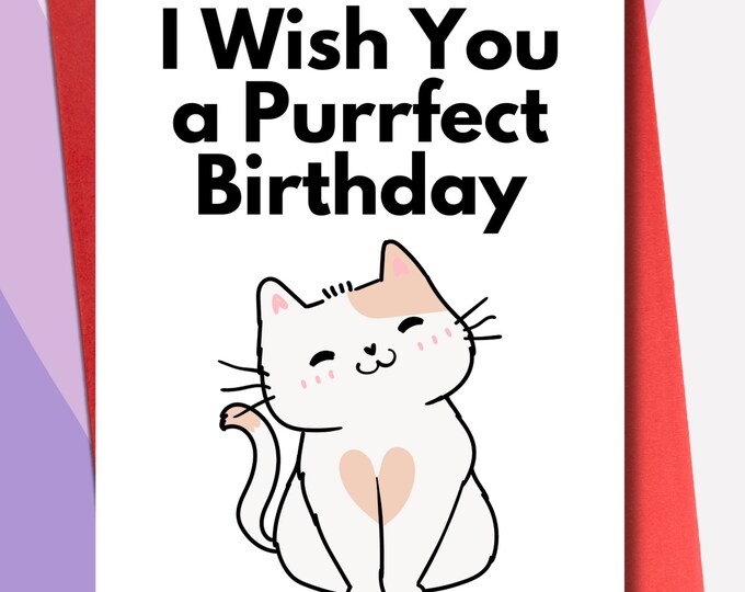 Printable Birthday Card With Cute Kitty Cat | Adorable Digital Birthday ...
