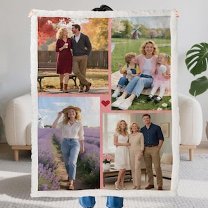 Personalized Photo Sherpa Blanket: Custom Picture Collage, Mom Gift
