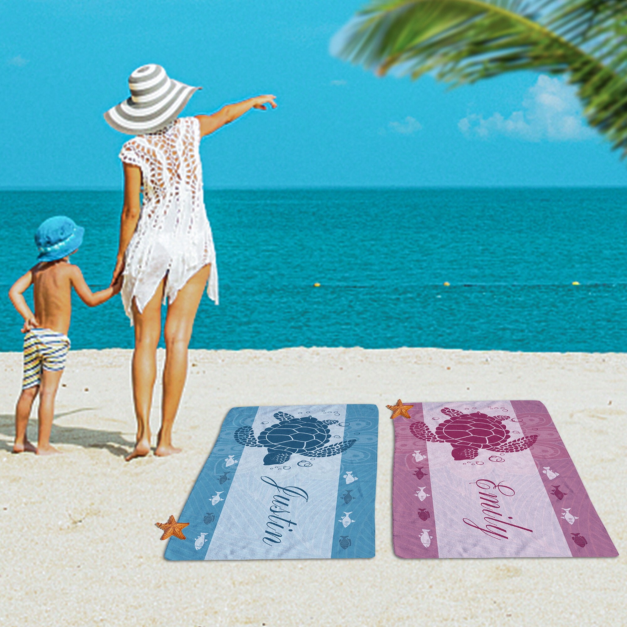 Beach Towel with caption you me and the sea
