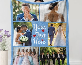 Custom Photo Blanket, Personalized Picture Collage Blanket, Customizable Anniversary Gift for Him Her, Customize Birthday Gift for Men Women