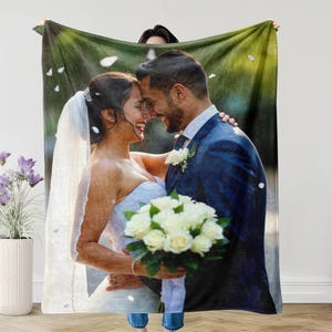 Custom Soft Blanket Gift Using Photos of Yourself Idol Friends Family Pet, Personalized Picture Collage Blanket for Anniversary Birthday