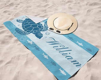 Custom Name Beach Towel, Personalized Beach Towel, Unique Holiday Gift, Customized Sea Turtle Beach Towel for Adult/Youth/Kids