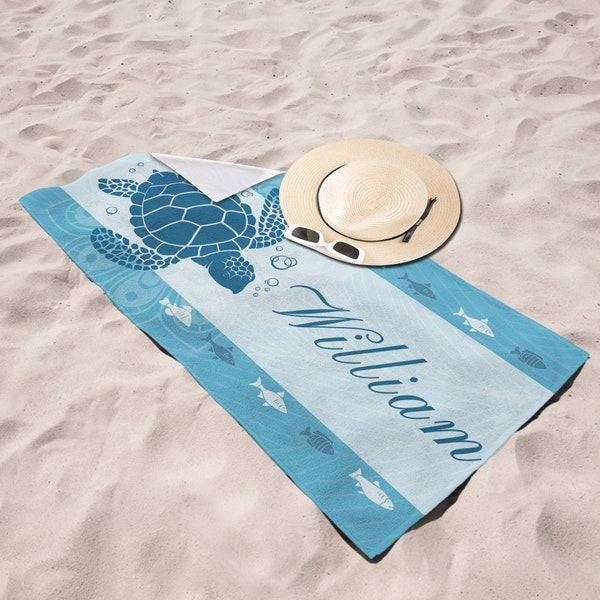 Custom Name Beach Towel, Personalized Beach Towel, Unique Holiday Gift, Customized Sea Turtle Beach Towel for Adult/Youth/Kids