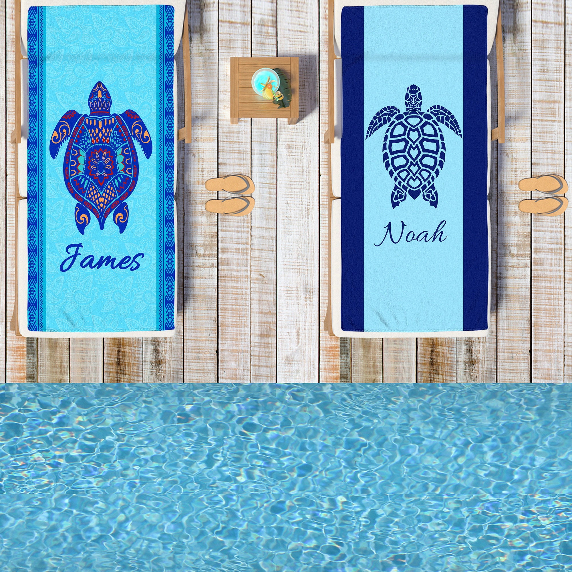 💖Buy 2 Free Shipping💖Custom Colourful Sea Turtle Beach Towel, Personalized Beach Towel with Name, Outside Vacation Gift
