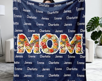 Mom Blanket with Kids' Name, Personalized Mommy Gift for Mother's Day Christmas Birthday