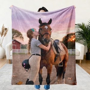 Personalized Horse Blanket Using 1-9 Photos: Custom Picture Keepsake Gift for Horse Lover Owner