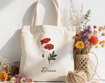 Personalized Birth Month Flower Tote Bag: Custom Mom Gift