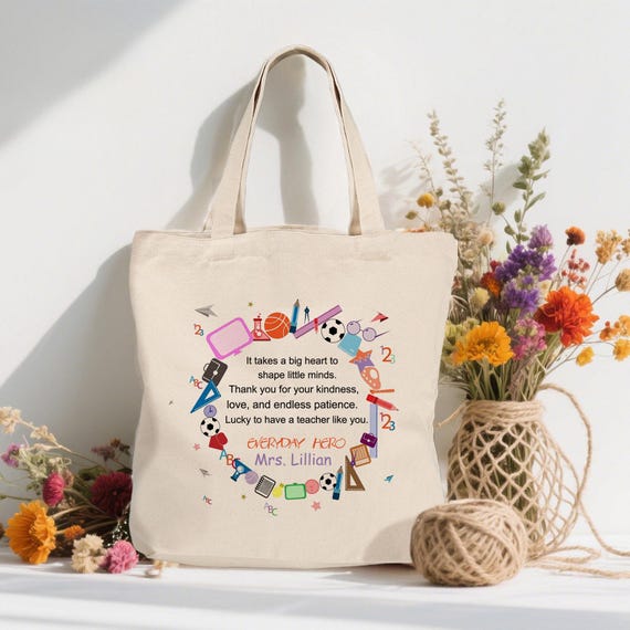 Personalized Teacher Canvas Tote Bag: Custom Appreciation Gift