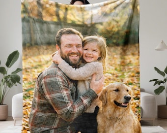Custom Photo Blanket, Personalized Picture Collage Gift Using Photos of Idol Friends Family Pet, Father's Day Gift of Dad Daddy Papa Grandpa