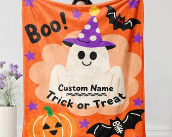 Individuelle Halloween Namensdecke: Personalisierte Kinderdecke, weicher Micro Fleece