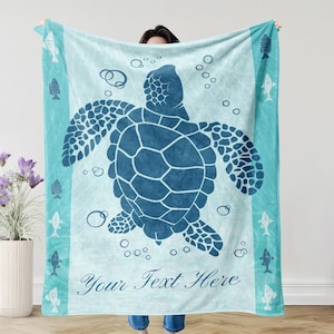 Cobertor de tartaruga marinha personalizado: decoração de berçário oceânico, presente personalizado para crianças