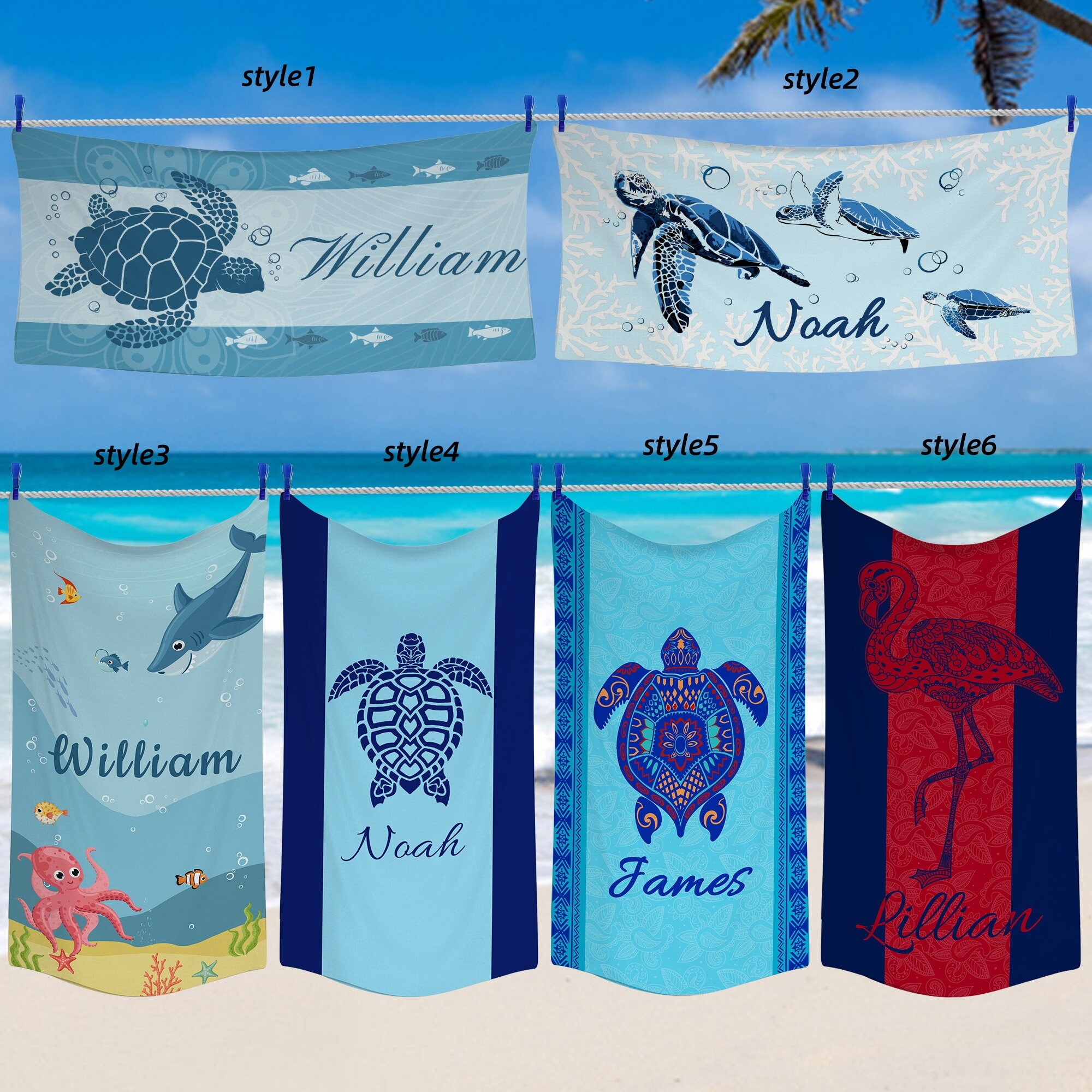 💖Buy 2 Free Shipping💖Custom Colourful Sea Turtle Beach Towel, Personalized Beach Towel with Name, Outside Vacation Gift