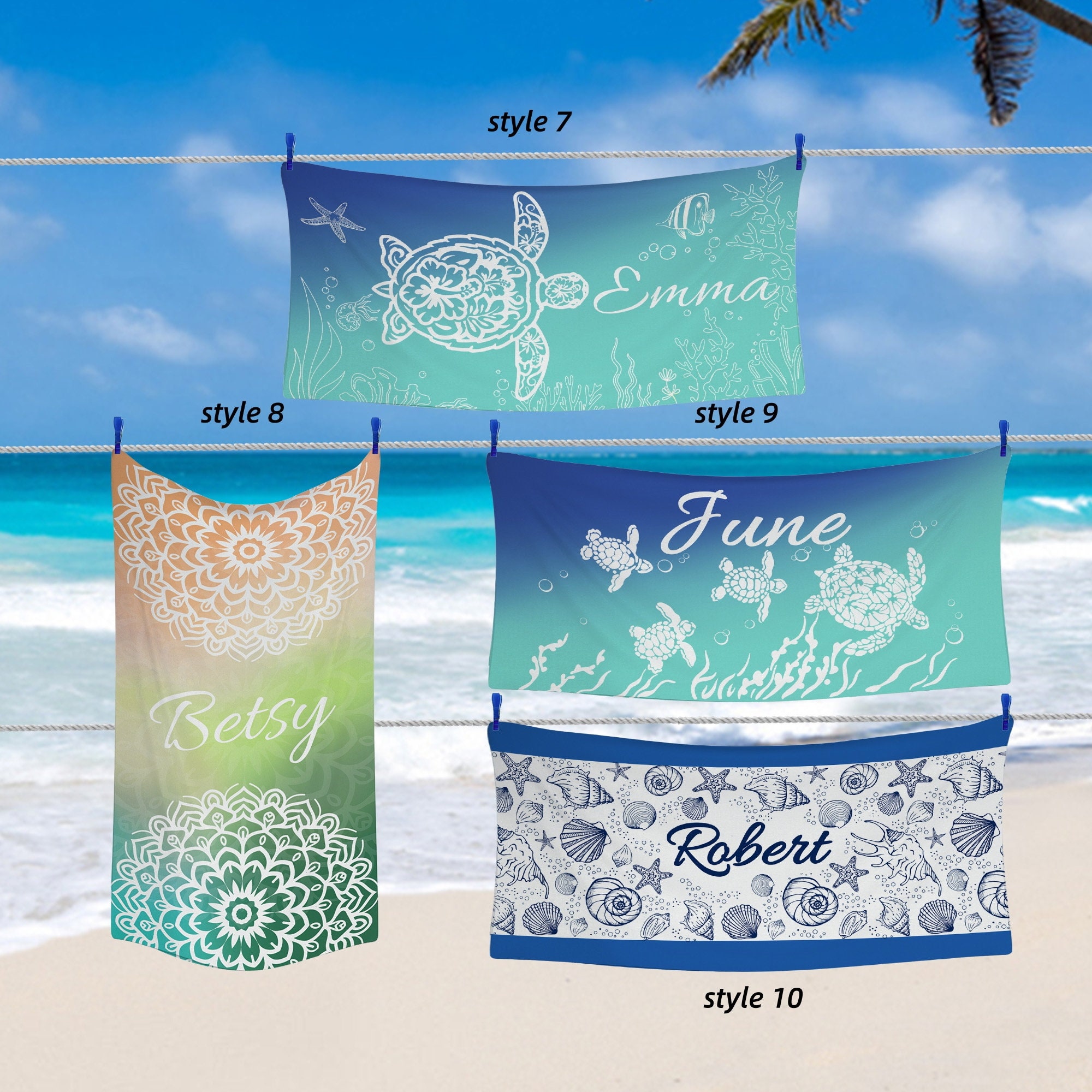 💖Buy 2 Free Shipping💖Custom Colourful Sea Turtle Beach Towel, Personalized Beach Towel with Name, Outside Vacation Gift