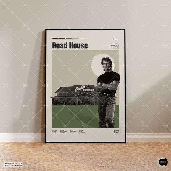 Road House, Patrick Swayze, Retro Movie Poster, Best Movies of All Time, Vintage Inspired Poster, Mid Century Poster, Custom Movie Poster