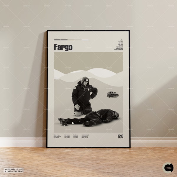 Fargo, Joel Coen, Ethan Coen, Retro modernes Filmplakat, Vintage inspiriertes Plakat, Mid Century Plakat, Filmplakat, kundenspezifisches Filmplakat