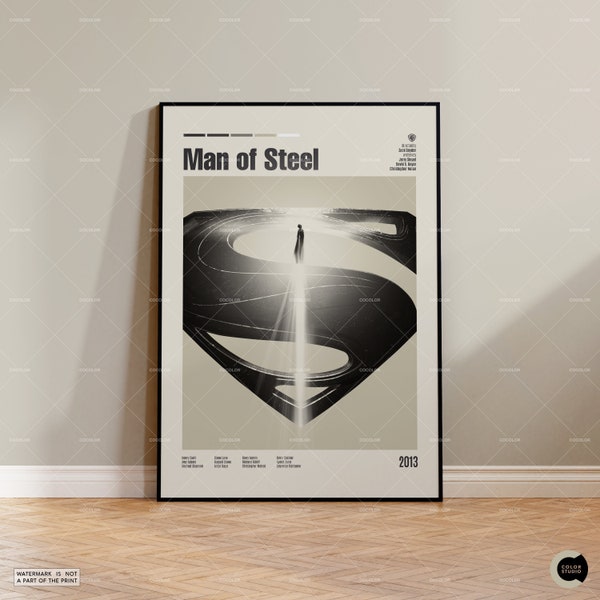 Man of Steel, Retro Movie Poster, Midcentury Modern, Retro Tv Show Poster, Minimal Movie Art, Best Movies of All Time, Custom Movie Poster