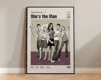 She's the Man, Andy Fickman, Vintage Movie Poster, Retro Modern Poster, Vintage Inspired, Mid Century Modern Poster, Custom Movie Poster