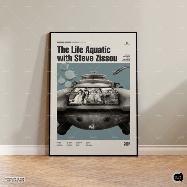 The Life Aquatic with Steve Zissou, Retro Movie Poster, Midcentury Modern, Retro Tv Show Poster, Minimal Movie Art, Custom Movie Poster