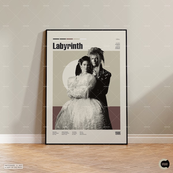 Labyrinthe, David Bowie, Jim Henson, Jennifer Connelly, affiche d'inspiration rétro moderne, vintage, affiche du milieu du siècle, affiche de film, affiche personnalisée