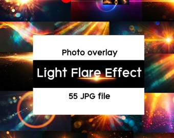 Light Flare Photo Overlays: 55 Glowing Effects (JPG Files, Instant Download)