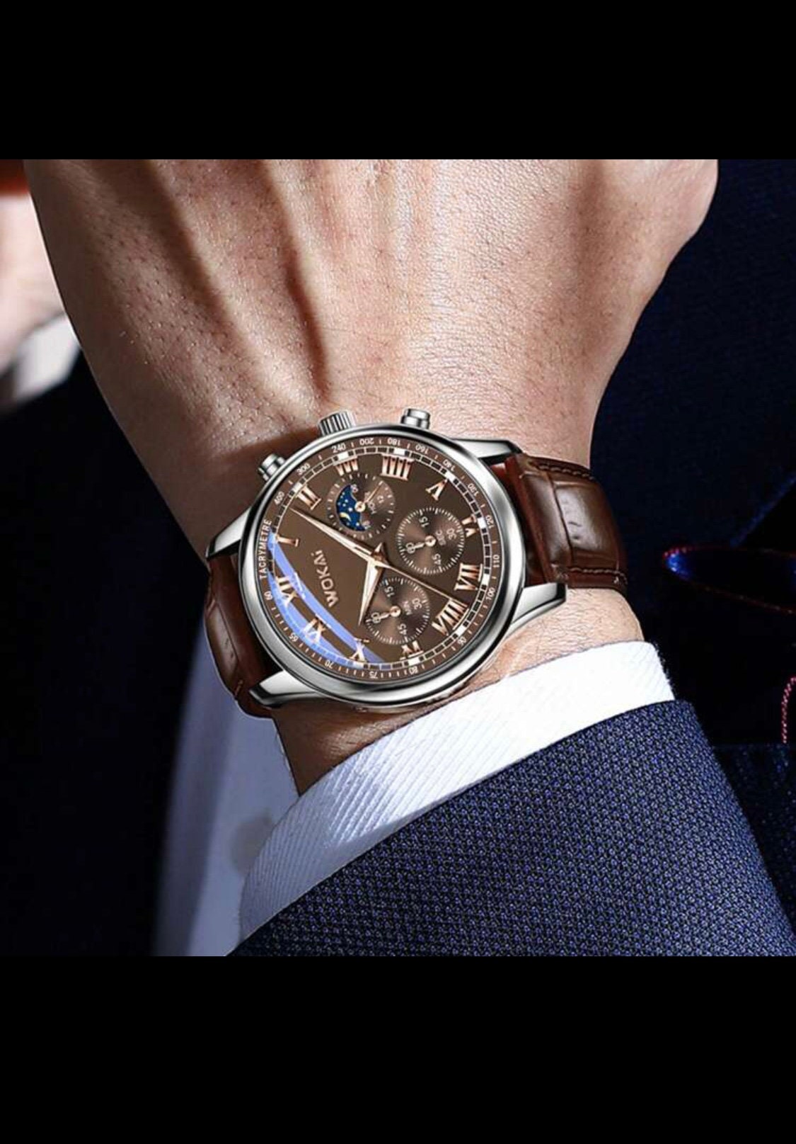 Watches Men Fashion Sport Stainless Steel Case Leather Band Watch Quartz Business Wristwatch Male main image 0