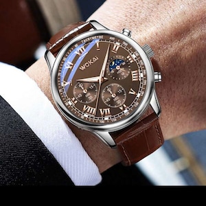 Watches Men Fashion Sport Stainless Steel Case Leather Band Watch Quartz Business Wristwatch Male main image 1