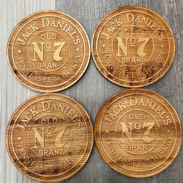 Jack Daniels Wooden Coasters Set of 4 Handmade Laser Engraved Wood