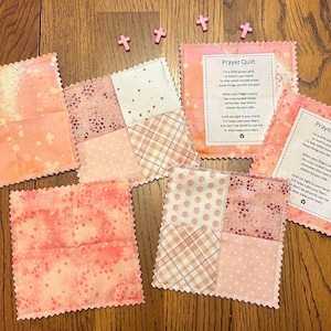 Mini colcha de oração | Rosa | Colcha de oração de bolso com cruz de madeira ou plástico | Poema de oração impresso | Cartão de oração | Presente | Oração | Feito à mão