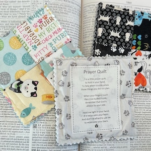 Mini Prayer Quilt | Cats | Pocket Prayer Quilt | Wooden or plastic cross | Printed prayer poem | Prayer card | Gift | Handmade | Religious