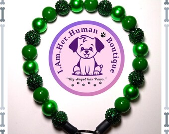 Emerald Green Beaded Dog Collar: Chunky Bubblegum Pearl Necklace