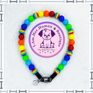 Lil Skittles | Beaded Dog Collar | Bubblegum Dog Collar | Dog Pearls | Dog Necklace | Acrylic Bead Collar | Slip On | Rainbow | Striped