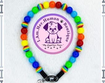 Rainbow Beaded Dog Collar: Acrylic Bubblegum Beads, Durable Steel Wire