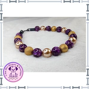 Gold Dust | Beaded Dog Collar | Bubblegum Dog Collar | Dog Pearls | Dog Necklace | Acrylic | Slip On | Purple | Pink | Gold | Chunky Bead