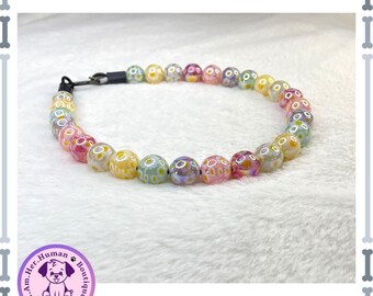 Spring Daisies Beaded Dog Collar: Pastel Flower Print, Acrylic Beads