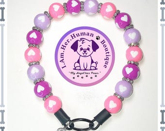 Candy Heart Valentine Dog Collar: Pink & Purple Beaded Necklace
