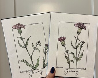 Birth Flower watercolor painting, January-August